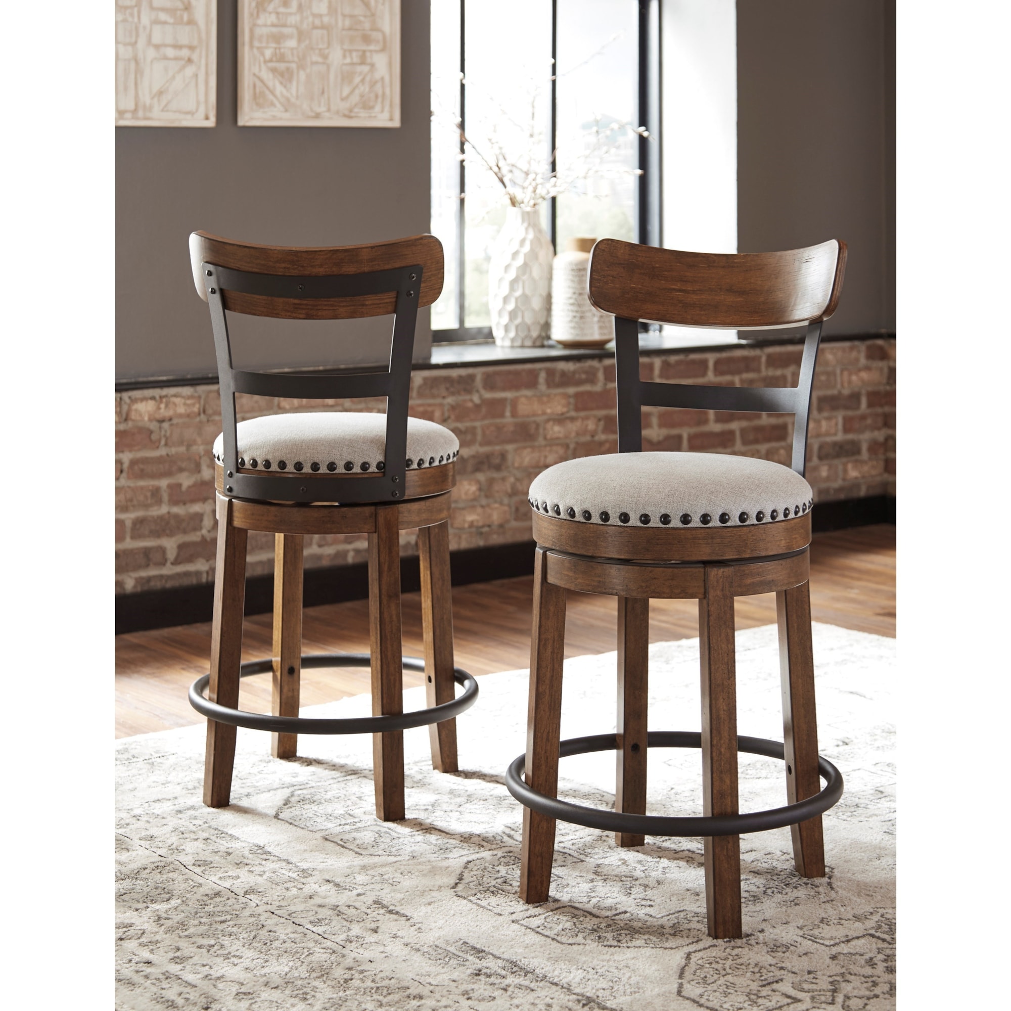 Ashley Signature Design Valebeck 1355110 Counter Height Upholstered Swivel Barstool Dunk